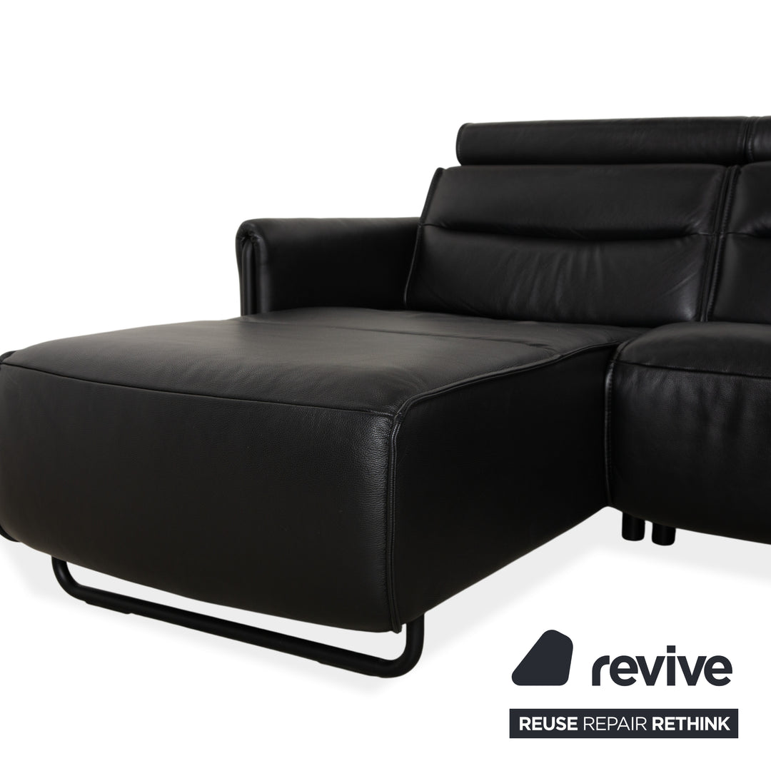 Canapé d'angle en cuir noir Stressless Emily avec fonction électrique