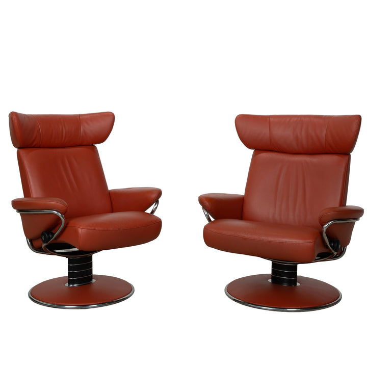 Stressless Jazz Leder 2x Sessel Rot Braun Rost manuelle Funktion Größe M und XL