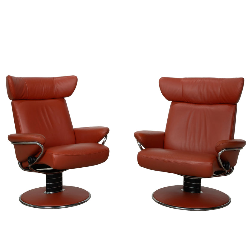 Stressless Jazz Leder 2x Sessel Rot Braun Rost manuelle Funktion Größe M und XL