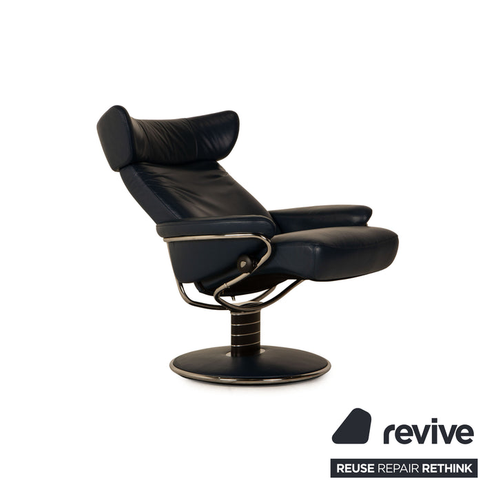 Stressless Jazz Leder Sessel Garnitur inkl. Hocker Blau Dunkelblau