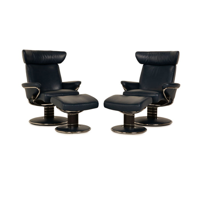 Stressless Jazz Leder Sessel Garnitur inkl. Hocker Blau Dunkelblau