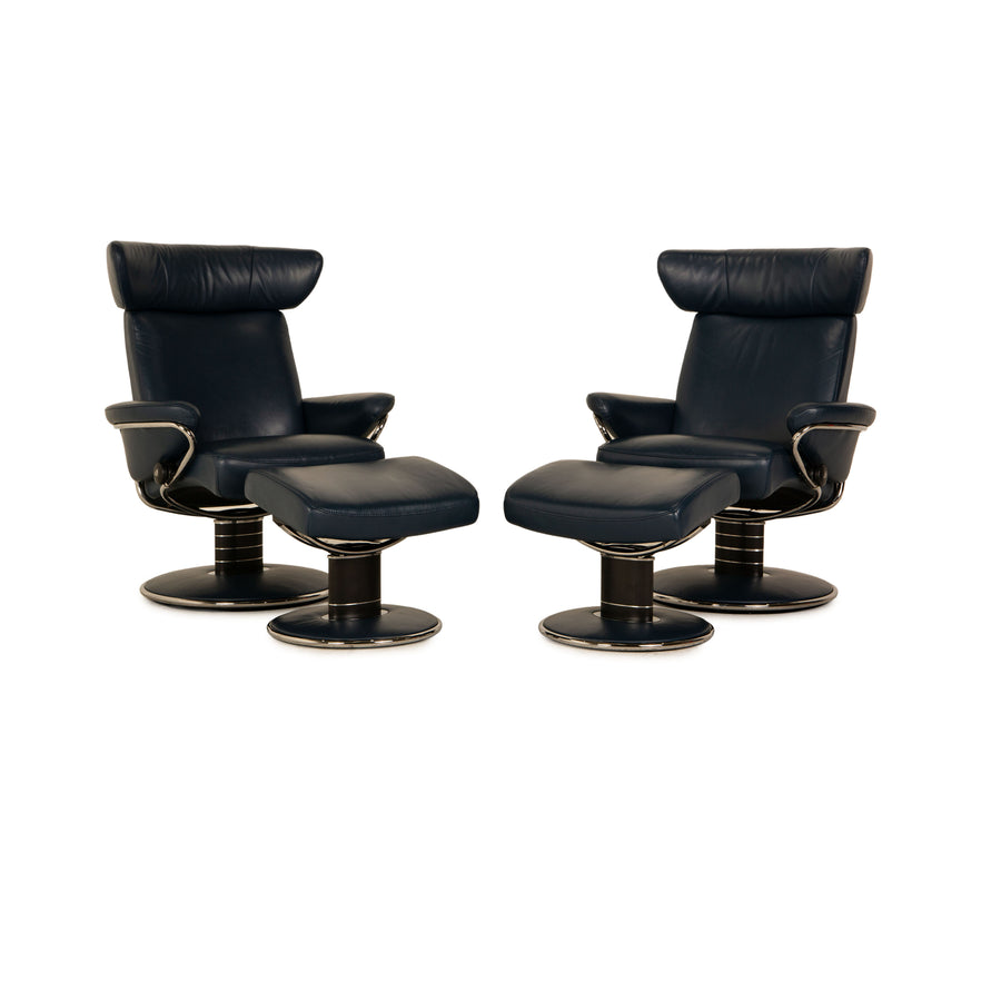 Stressless Jazz Leder Sessel Garnitur inkl. Hocker Blau Dunkelblau
