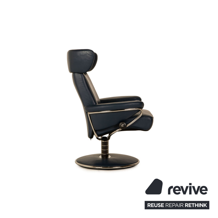 Stressless Jazz Leder Sessel Garnitur inkl. Hocker Blau Dunkelblau