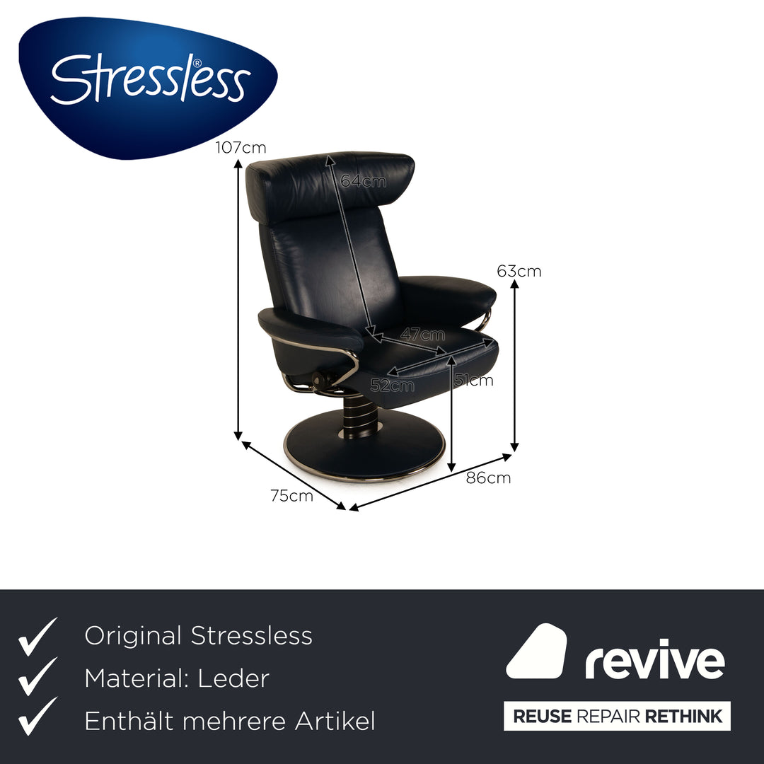 Stressless Jazz Leder Sessel Garnitur inkl. Hocker Blau Dunkelblau