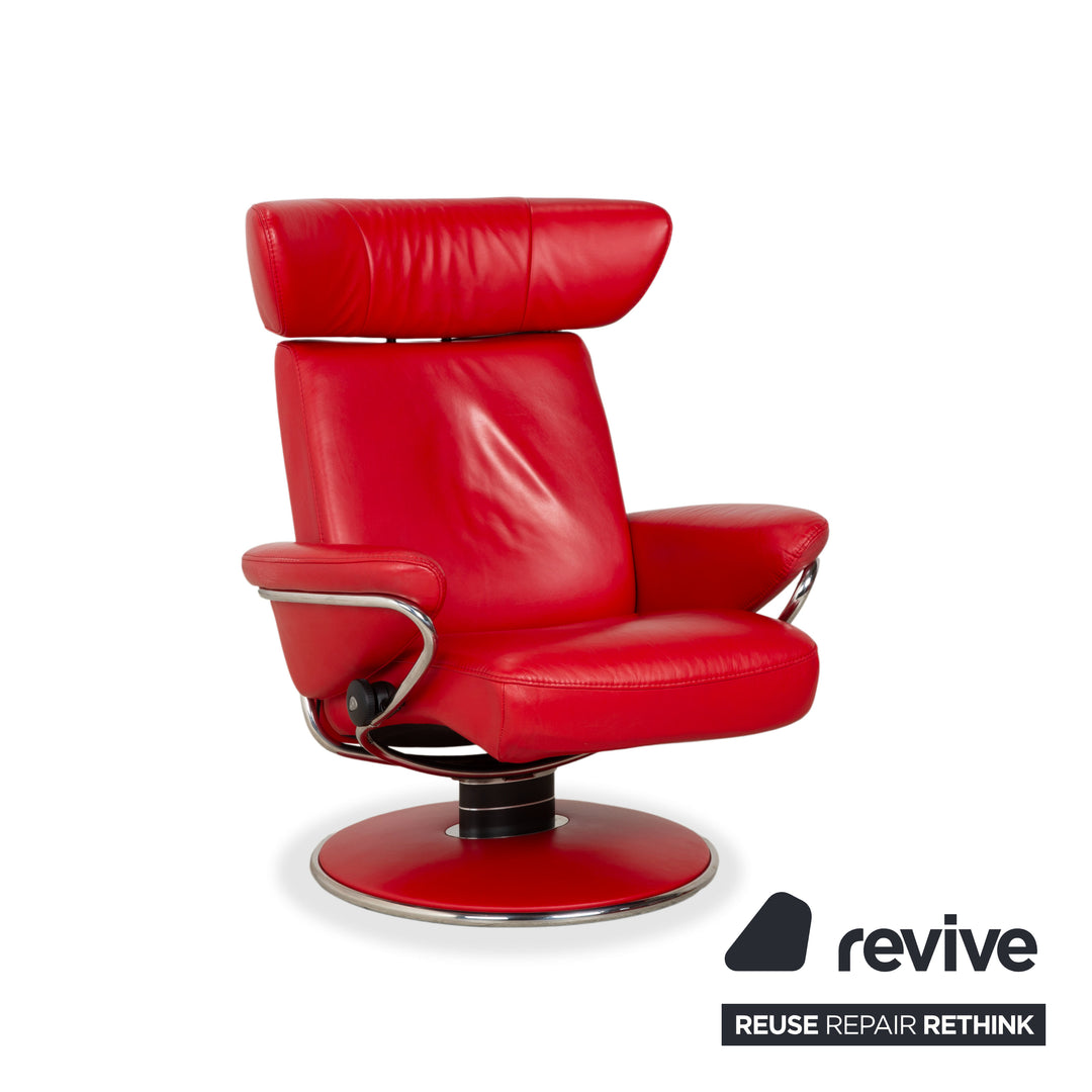Fauteuil inclinable Stressless Jazz en cuir rouge chili, taille M, à réglage manuel, avec appui-tête