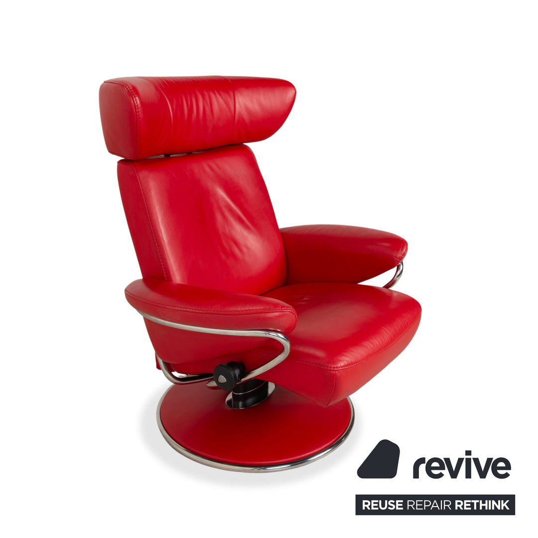 Stressless Jazz Leather Recliner Size M Chili Red Manual Function with Headrest
