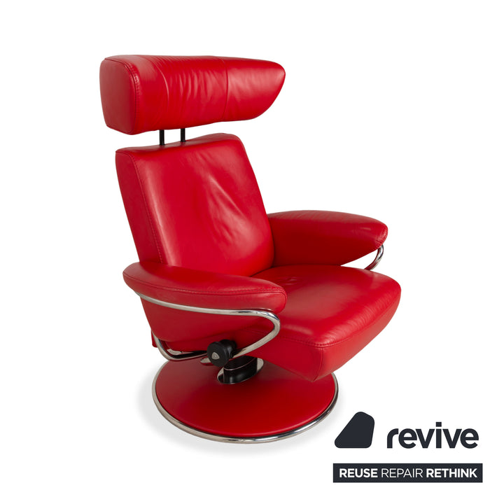 Fauteuil inclinable Stressless Jazz en cuir rouge chili, taille M, à réglage manuel, avec appui-tête
