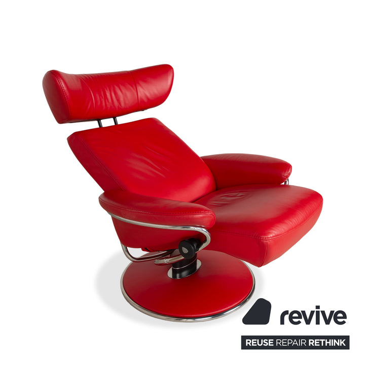 Fauteuil inclinable Stressless Jazz en cuir rouge chili, taille M, à réglage manuel, avec appui-tête