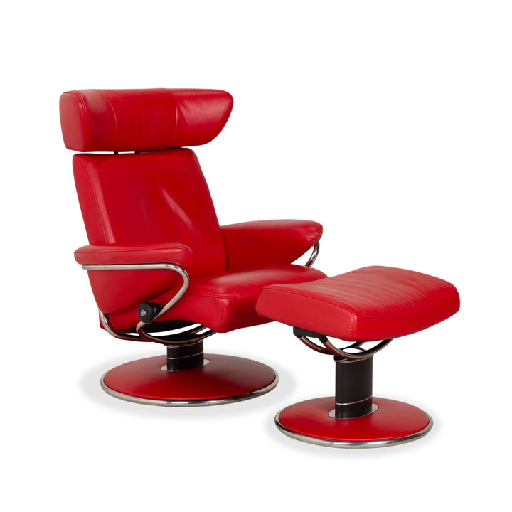 Fauteuil inclinable Stressless Jazz en cuir rouge chili, taille M, à réglage manuel, avec appui-tête