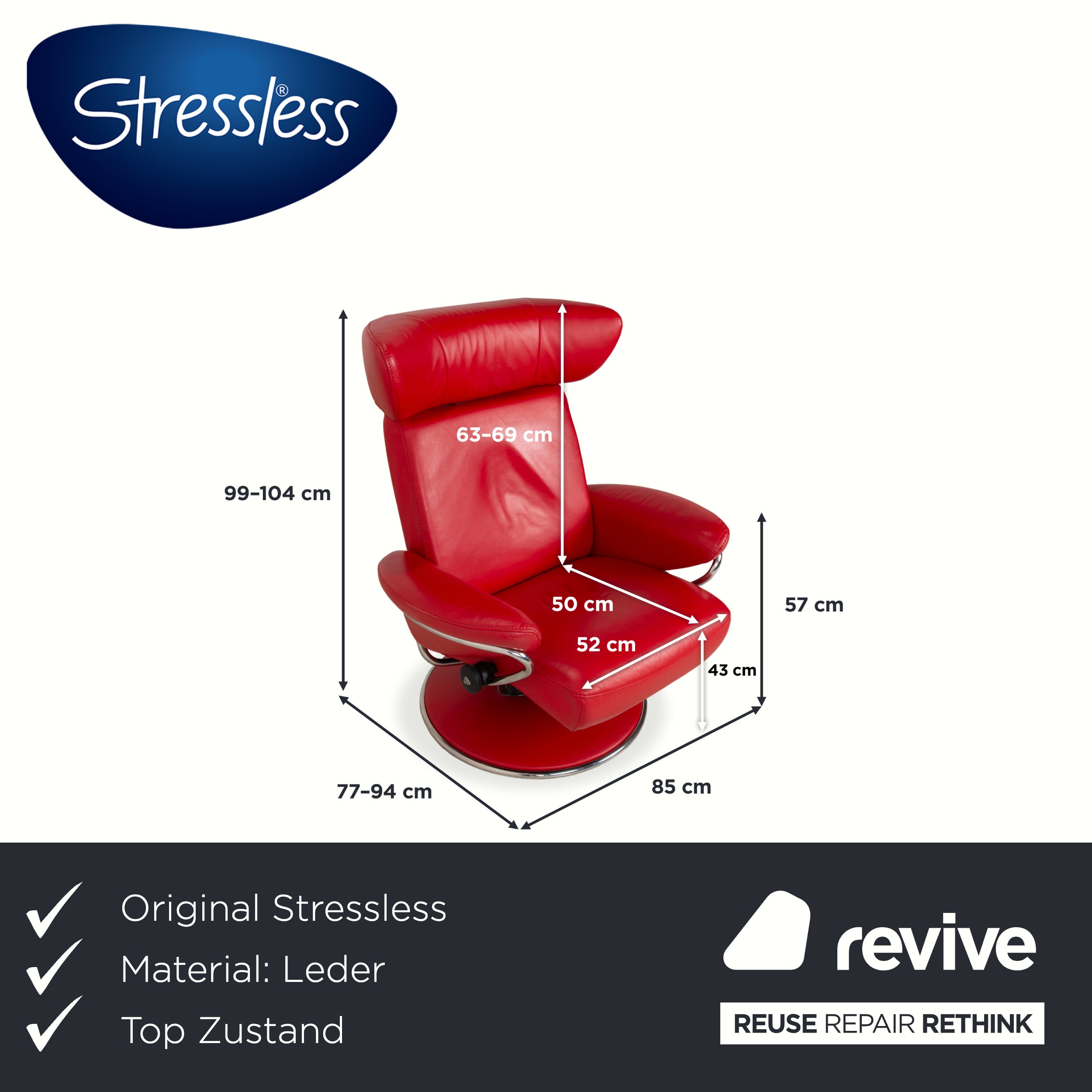 Stressless Jazz Leder Sessel Größe M Chilli Rot manuelle Funktion mit Kopfstütze