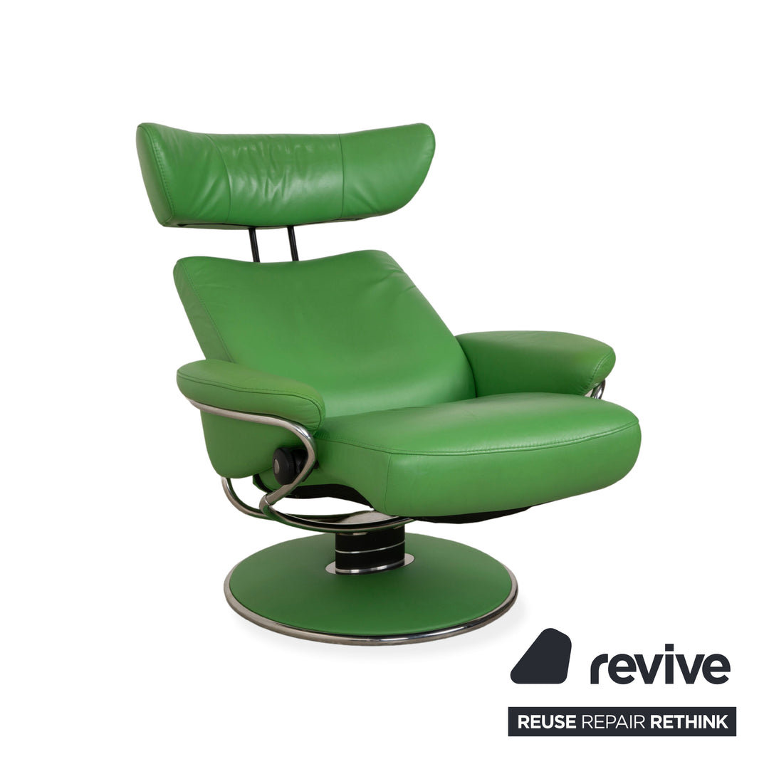 Fauteuil inclinable Stressless Jazz en cuir vert avec repose-pieds et fonction inclinable