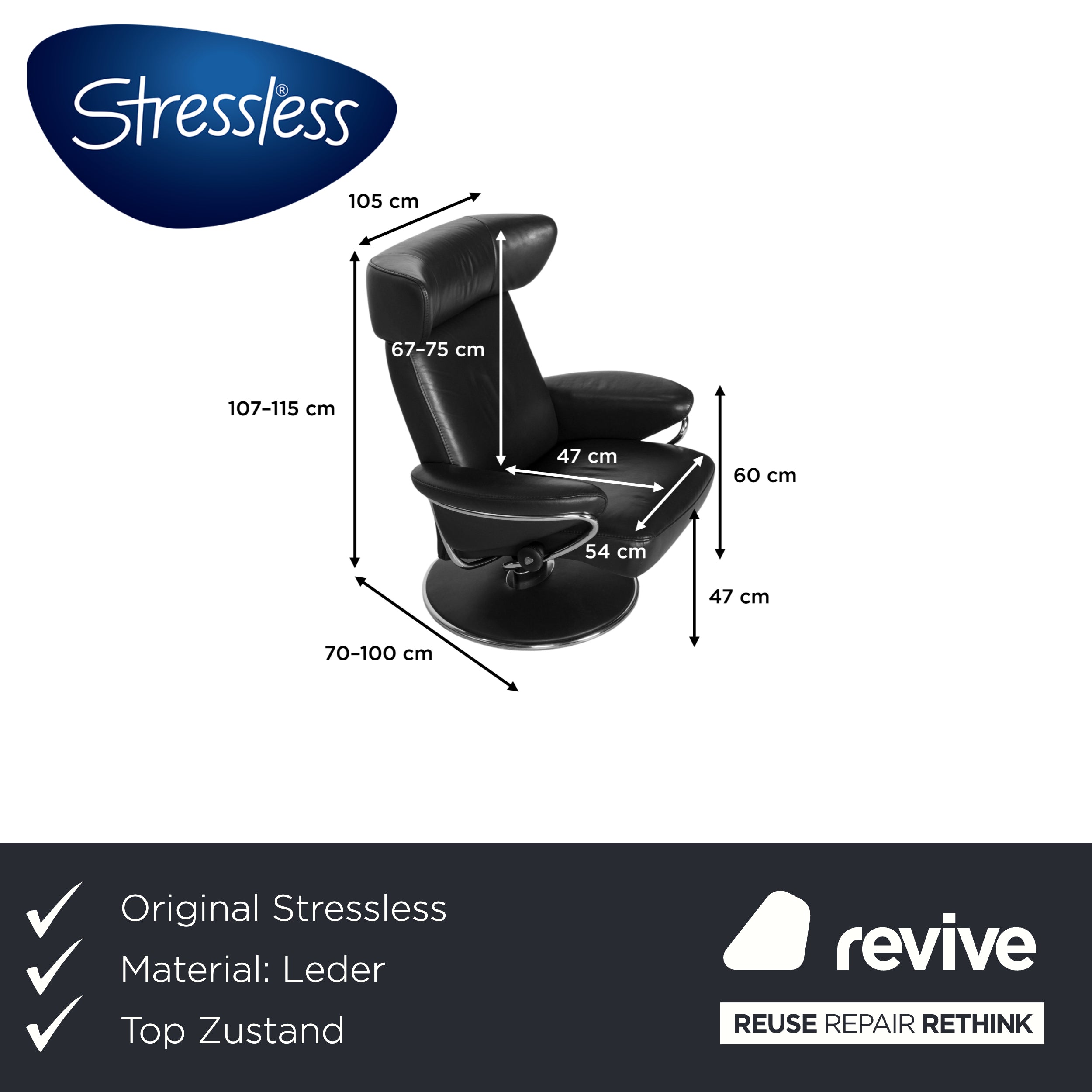 Stressless Jazz Leder Sessel inkl. Hocker Blau Grau
