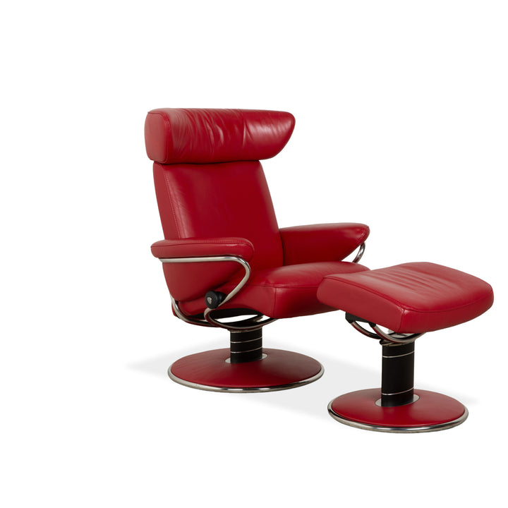 Stressless Jazz Leder Sessel Rot manuelle Funktion mit Hocker komfortabler Relaxsessel Loungesessel Weinrot Bordeaux