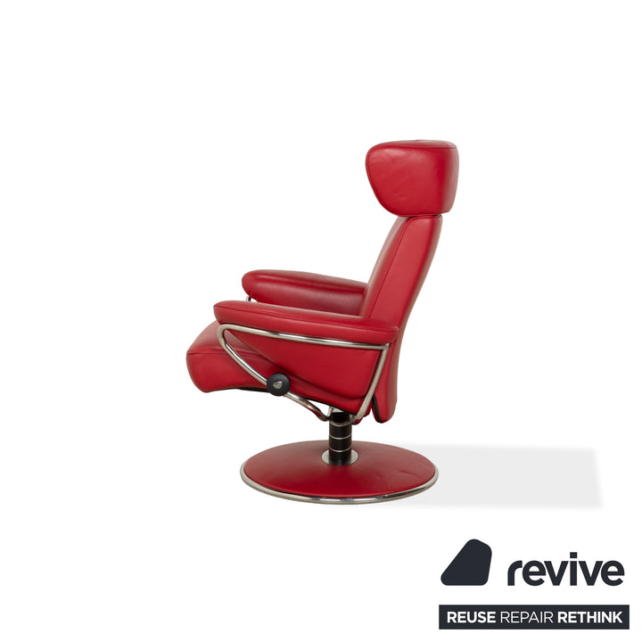Stressless Jazz Leder Sessel Rot manuelle Funktion mit Hocker komfortabler Relaxsessel Loungesessel Weinrot Bordeaux