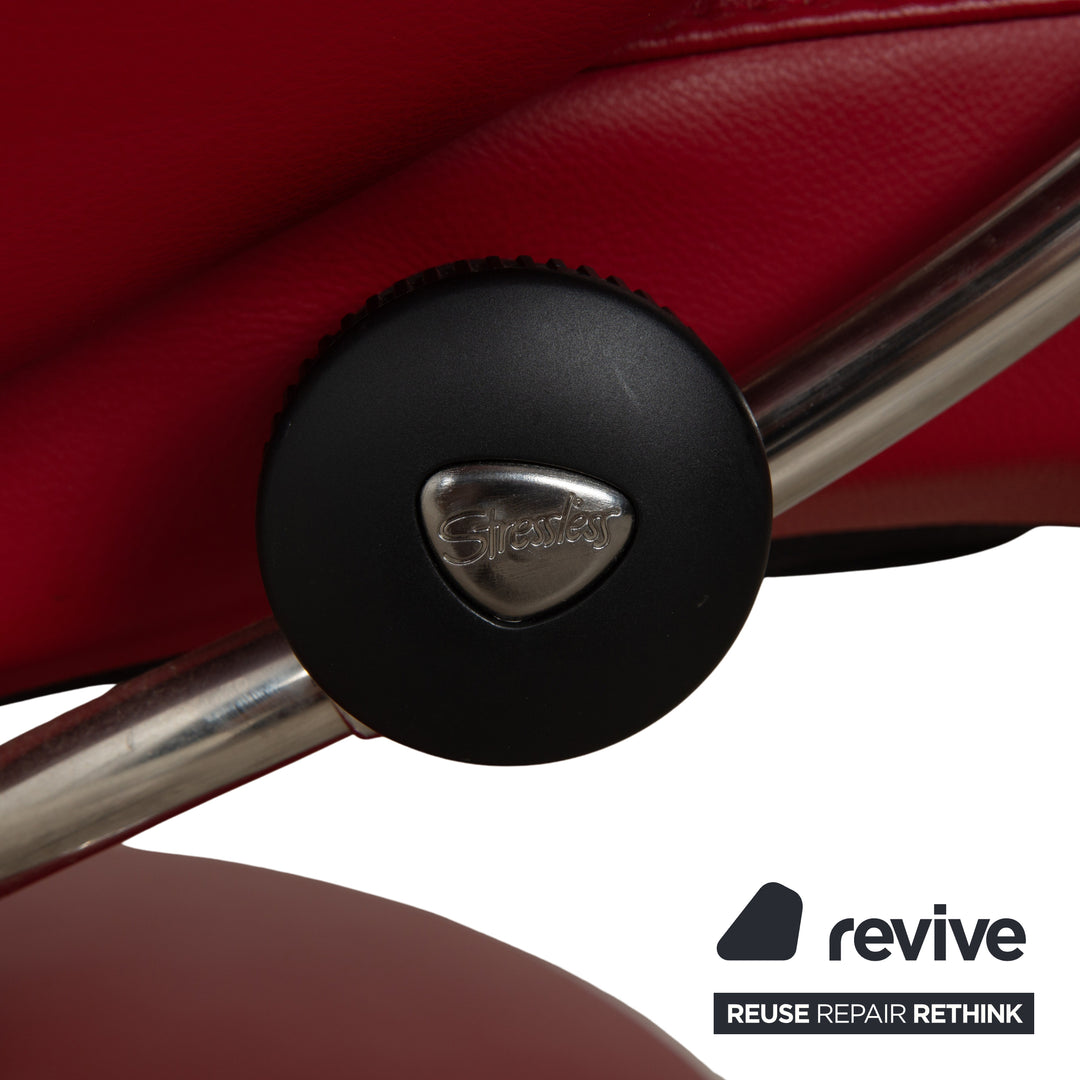 Stressless Jazz Leder Sessel Rot manuelle Funktion mit Hocker komfortabler Relaxsessel Loungesessel Weinrot Bordeaux