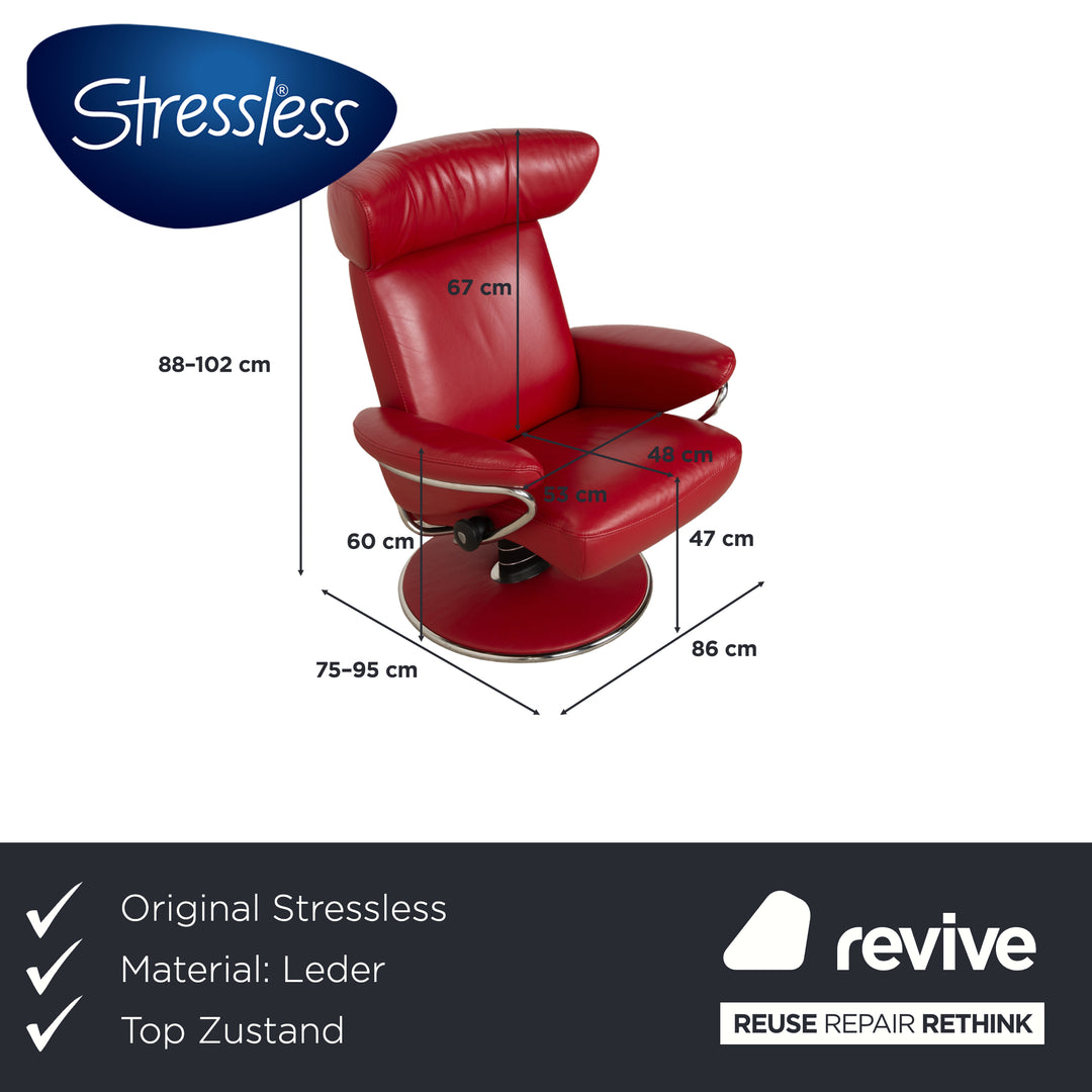 Stressless Jazz Leder Sessel Rot manuelle Funktion mit Hocker komfortabler Relaxsessel Loungesessel Weinrot Bordeaux