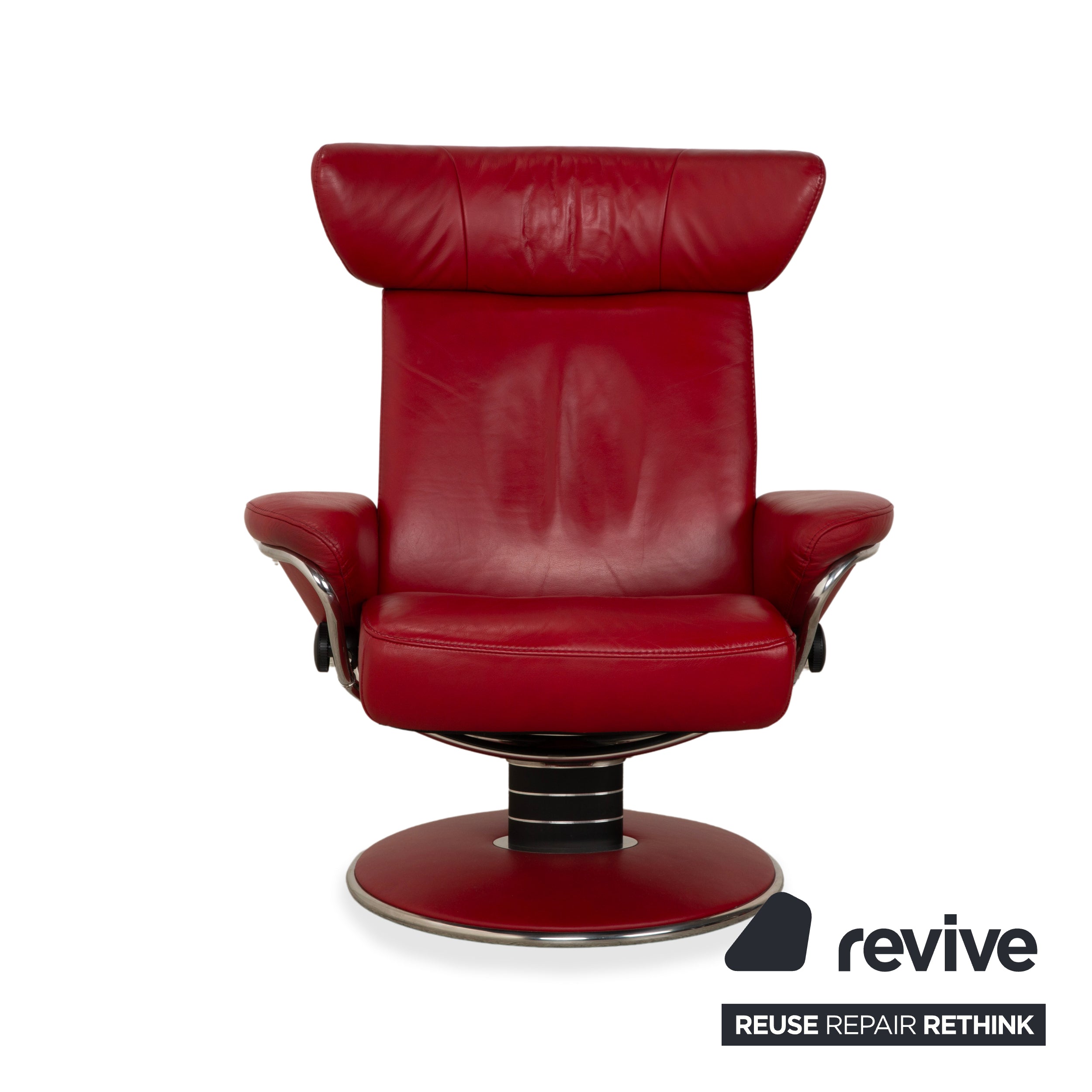 Stressless Jazz Leather Recliner, Red, Manual Function, Includes Footstool, Size M