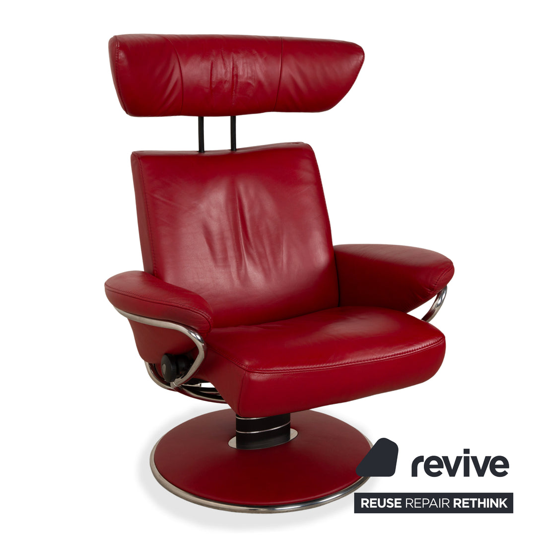 Fauteuil inclinable Stressless Jazz en cuir rouge, à réglage manuel, avec repose-pieds, taille M