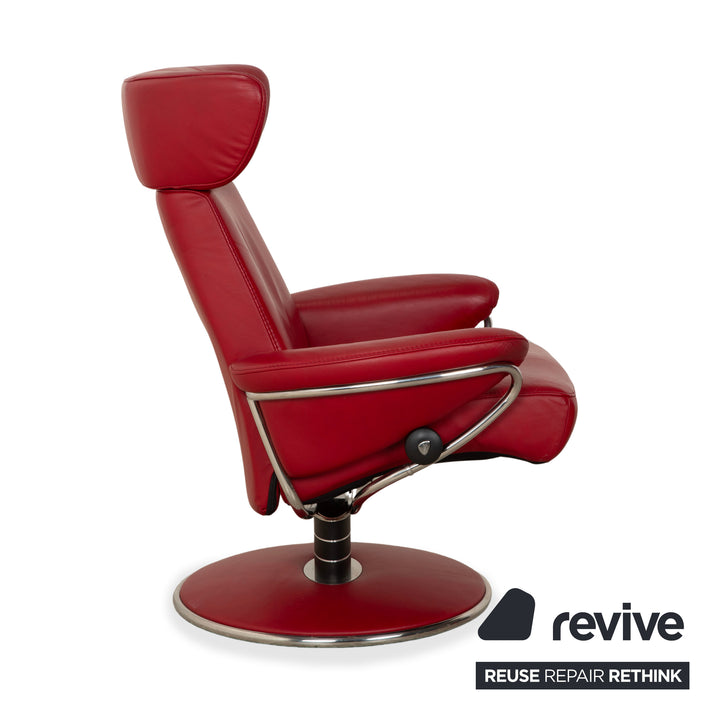 Fauteuil inclinable Stressless Jazz en cuir rouge, à réglage manuel, avec repose-pieds, taille M