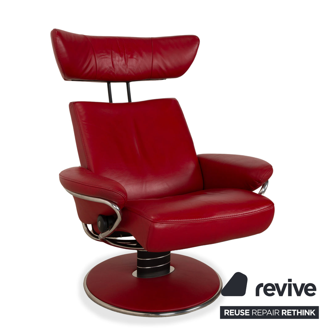 Fauteuil inclinable Stressless Jazz en cuir rouge, à réglage manuel, avec repose-pieds, taille M