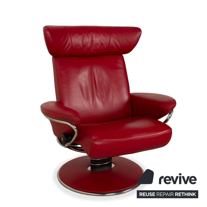 Fauteuil inclinable Stressless Jazz en cuir rouge, à réglage manuel, avec repose-pieds, taille M