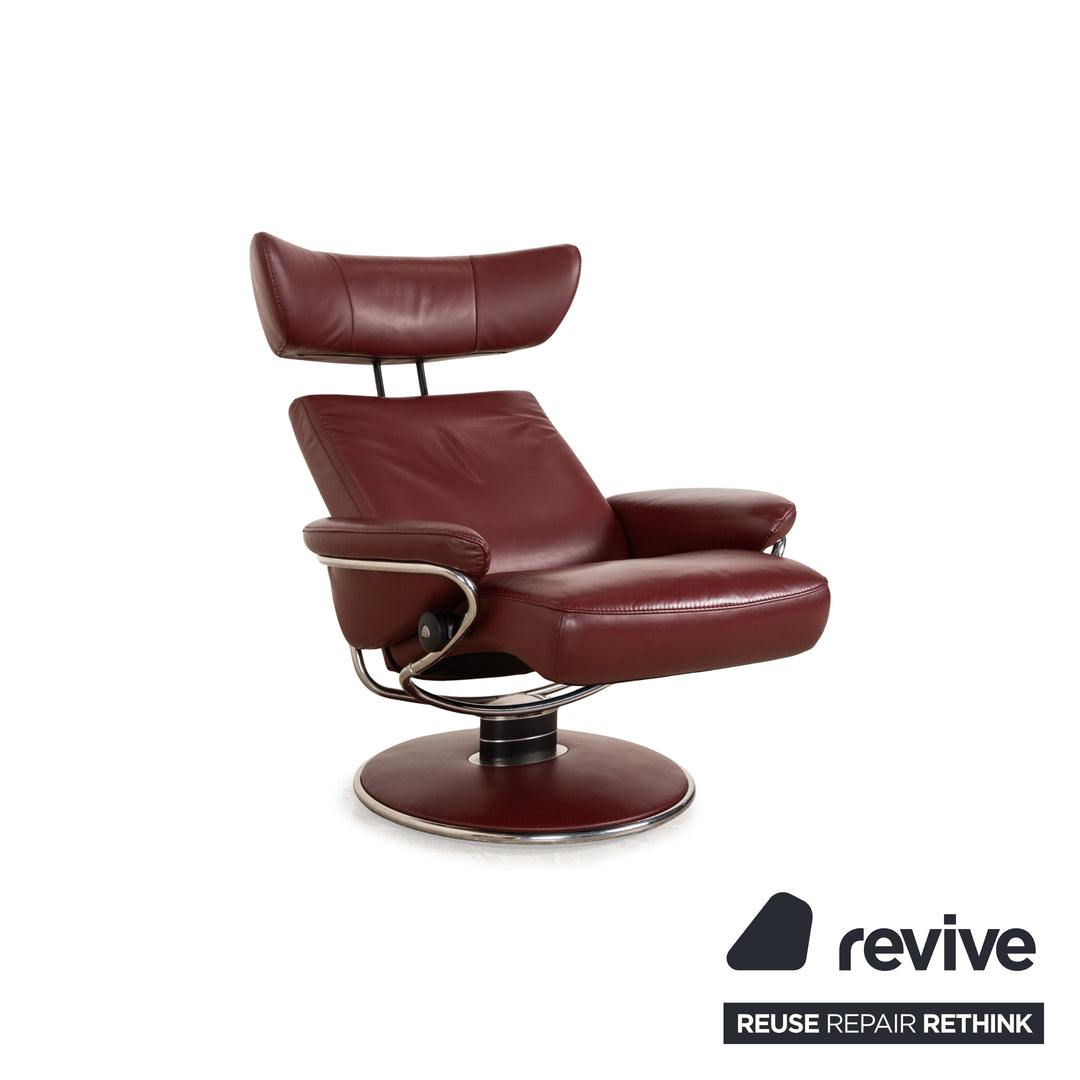 Stressless Jazz Leather Armchair Red Wine Red Manual Function