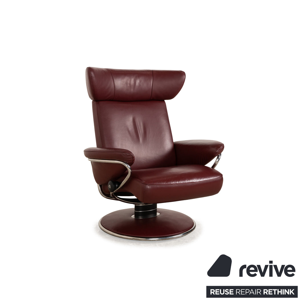 Stressless Jazz Leather Armchair Red Wine Red Manual Function