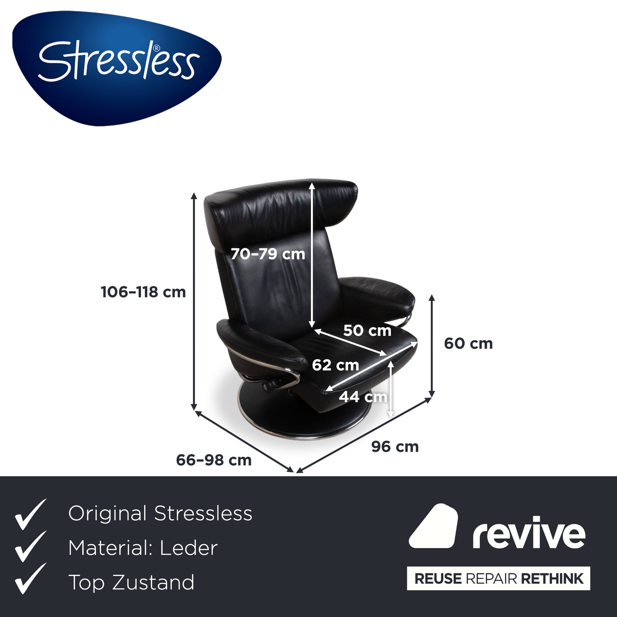 Stressless Jazz Leather Armchair Black Size L Recliner Function