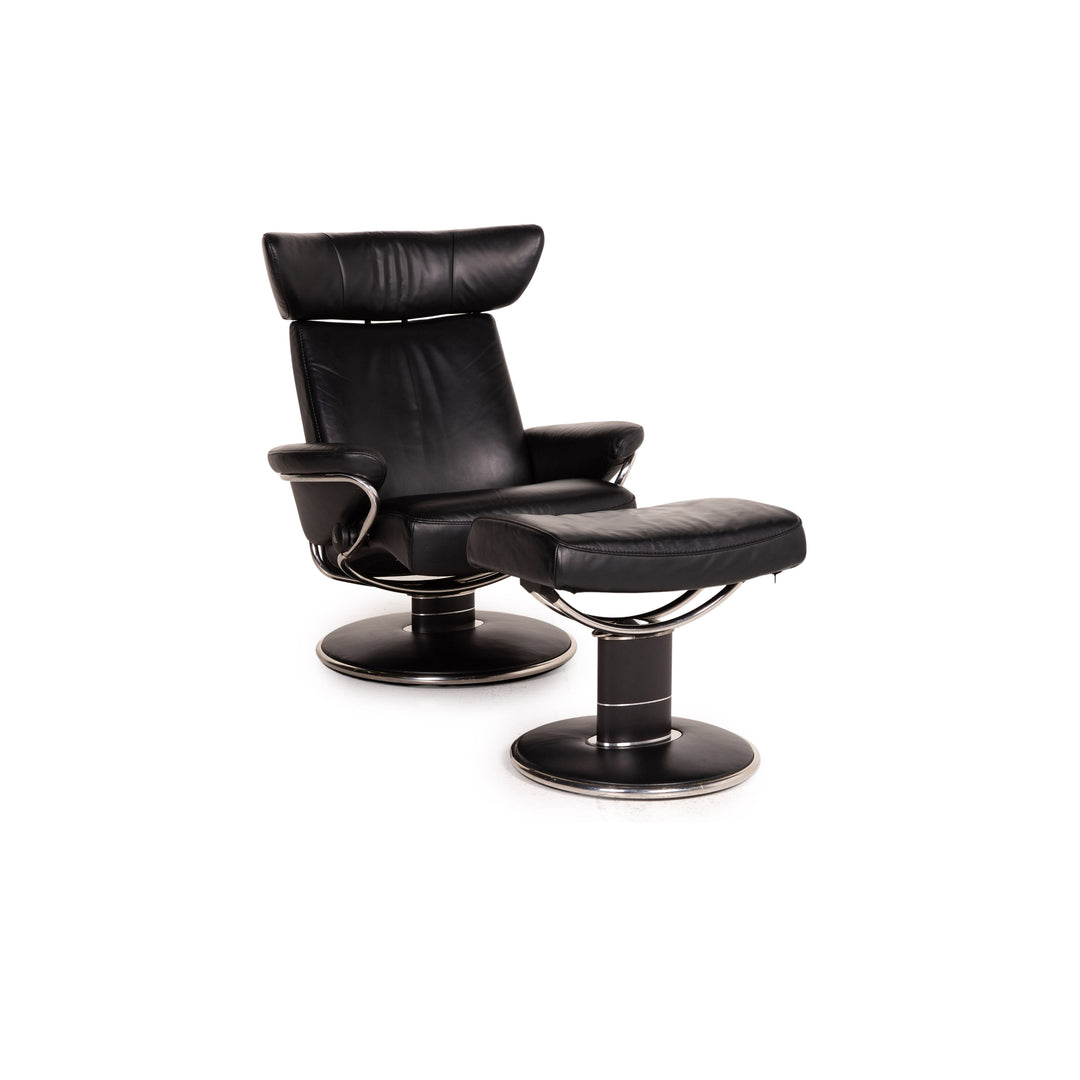 Fauteuil en cuir Stressless Jazz noir taille M avec fonction relaxation tabouret