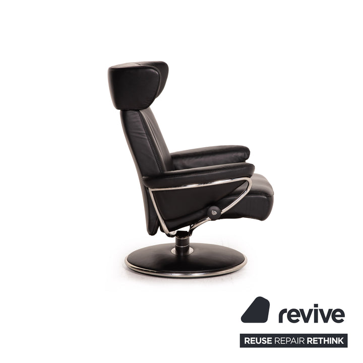 Fauteuil en cuir Stressless Jazz noir taille M avec fonction relaxation tabouret