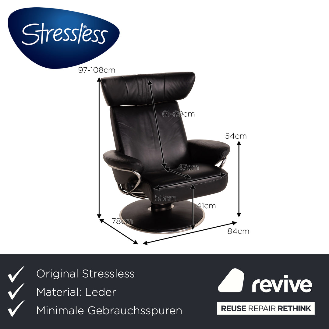 Fauteuil en cuir Stressless Jazz noir taille M avec fonction relaxation tabouret