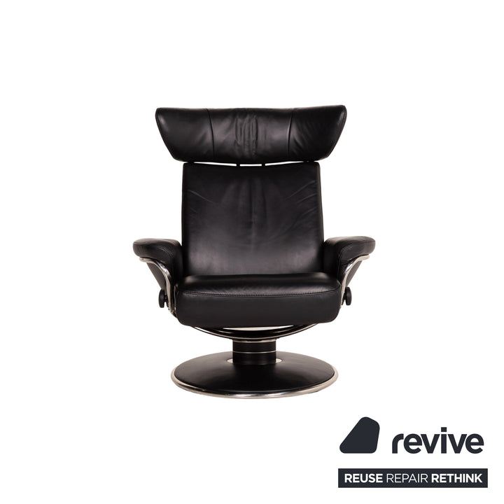 Fauteuil en cuir Stressless Jazz noir taille M avec fonction relaxation tabouret