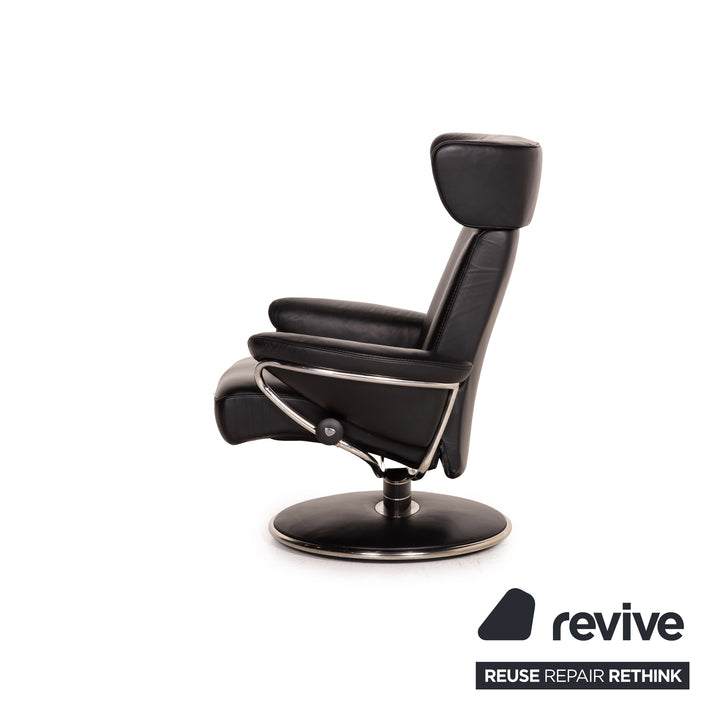 Fauteuil en cuir Stressless Jazz noir taille M avec fonction relaxation tabouret