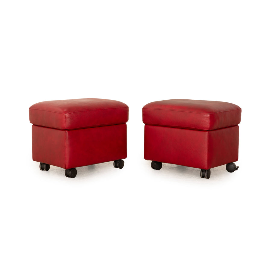 Stressless leather stool set red manual function storage compartment 2x stools