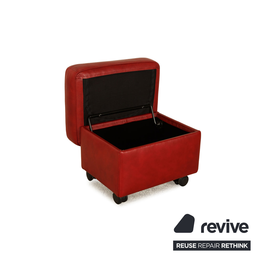 Stressless Leather Stool Red manual function storage compartment