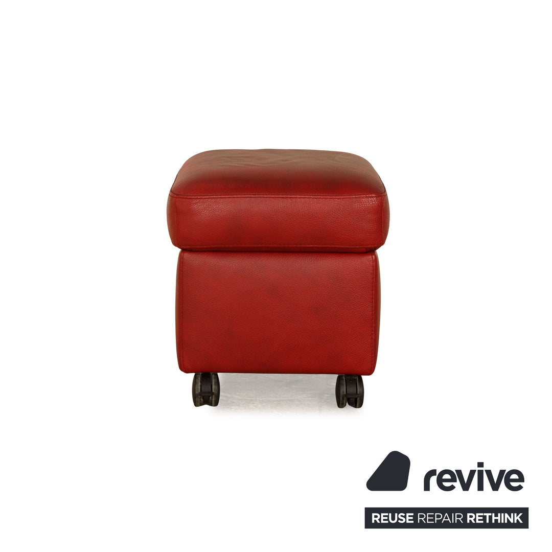 Stressless Leather Stool Red manual function storage compartment