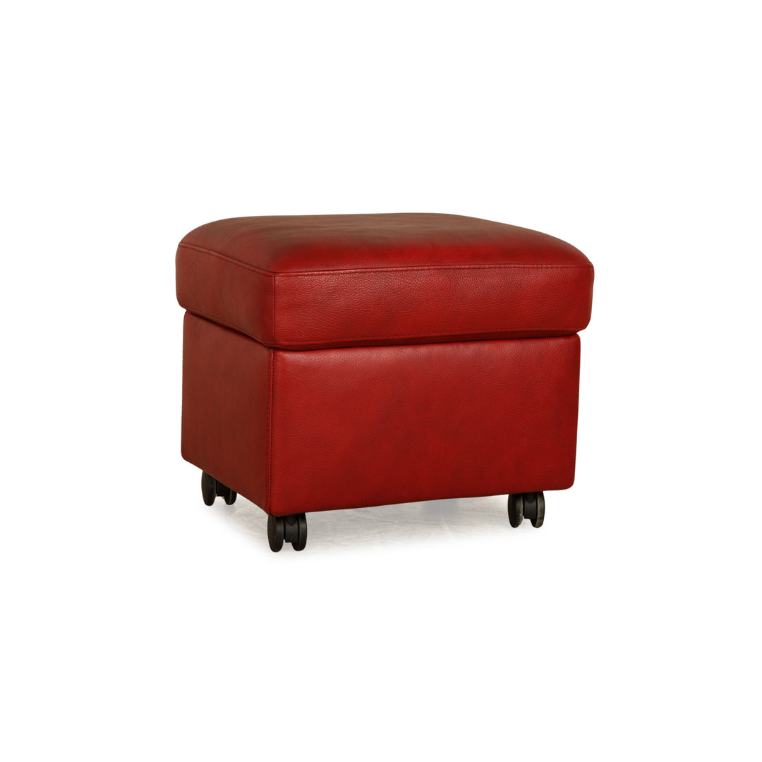 Stressless Leather Stool Red manual function storage compartment