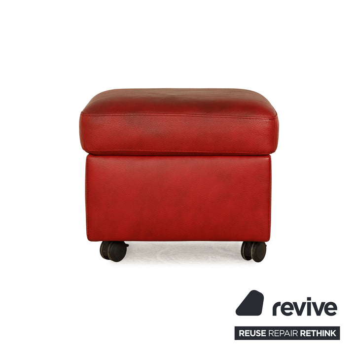 Stressless Leather Stool Red manual function storage compartment