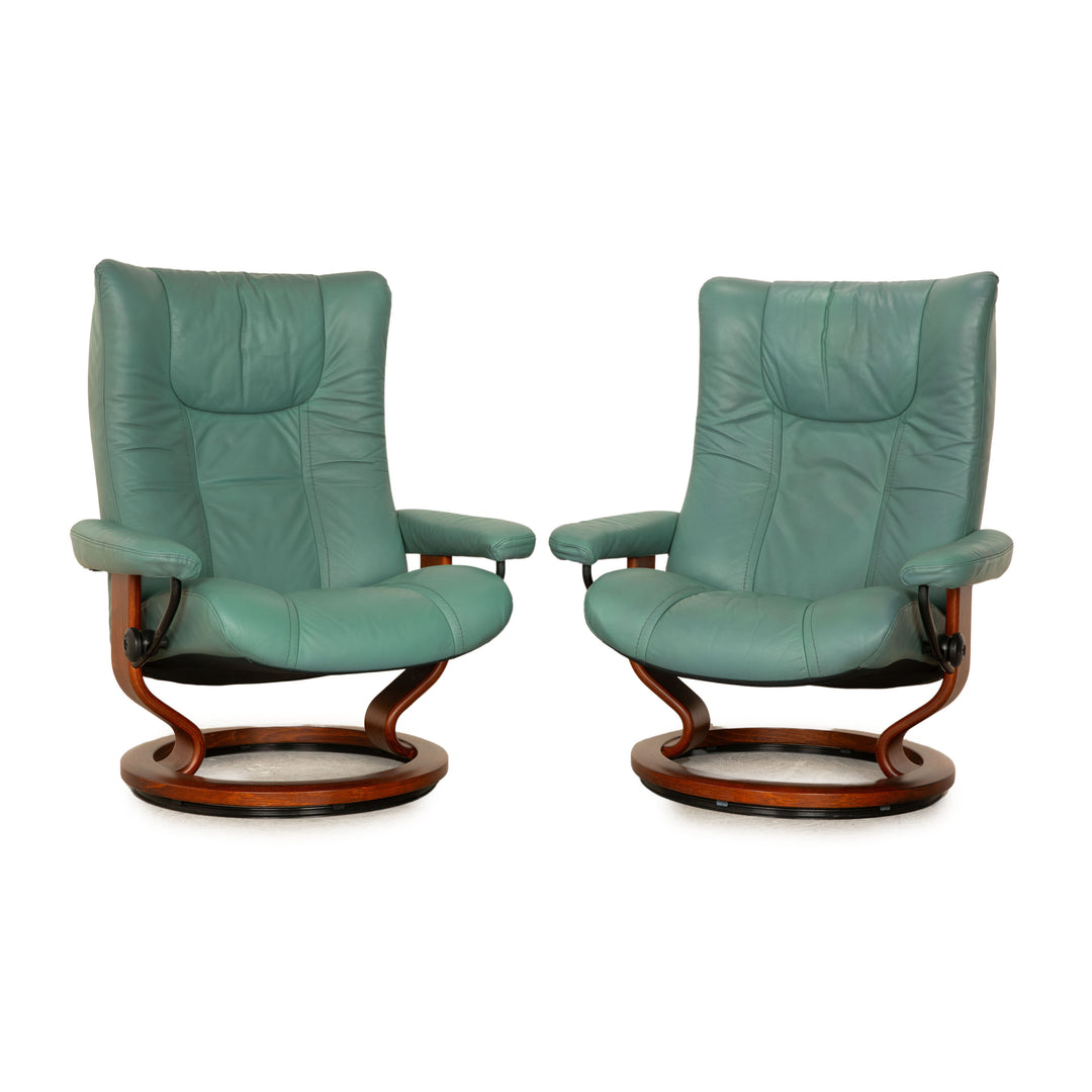 Stressless leather armchair set green manual function relaxation chair
