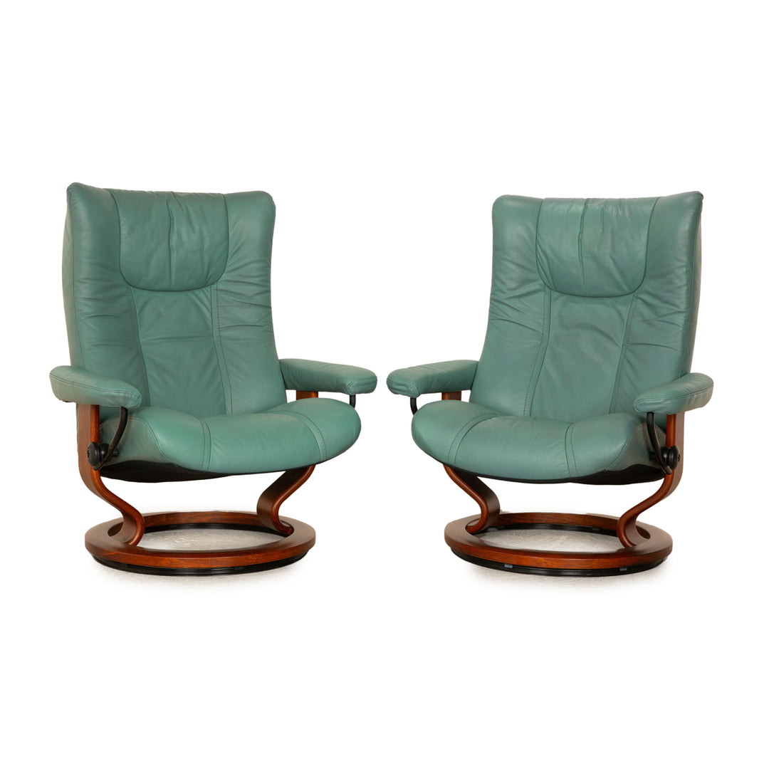 Stressless Leder Sessel Garnitur Grün manuelle Funktion Relaxsessel