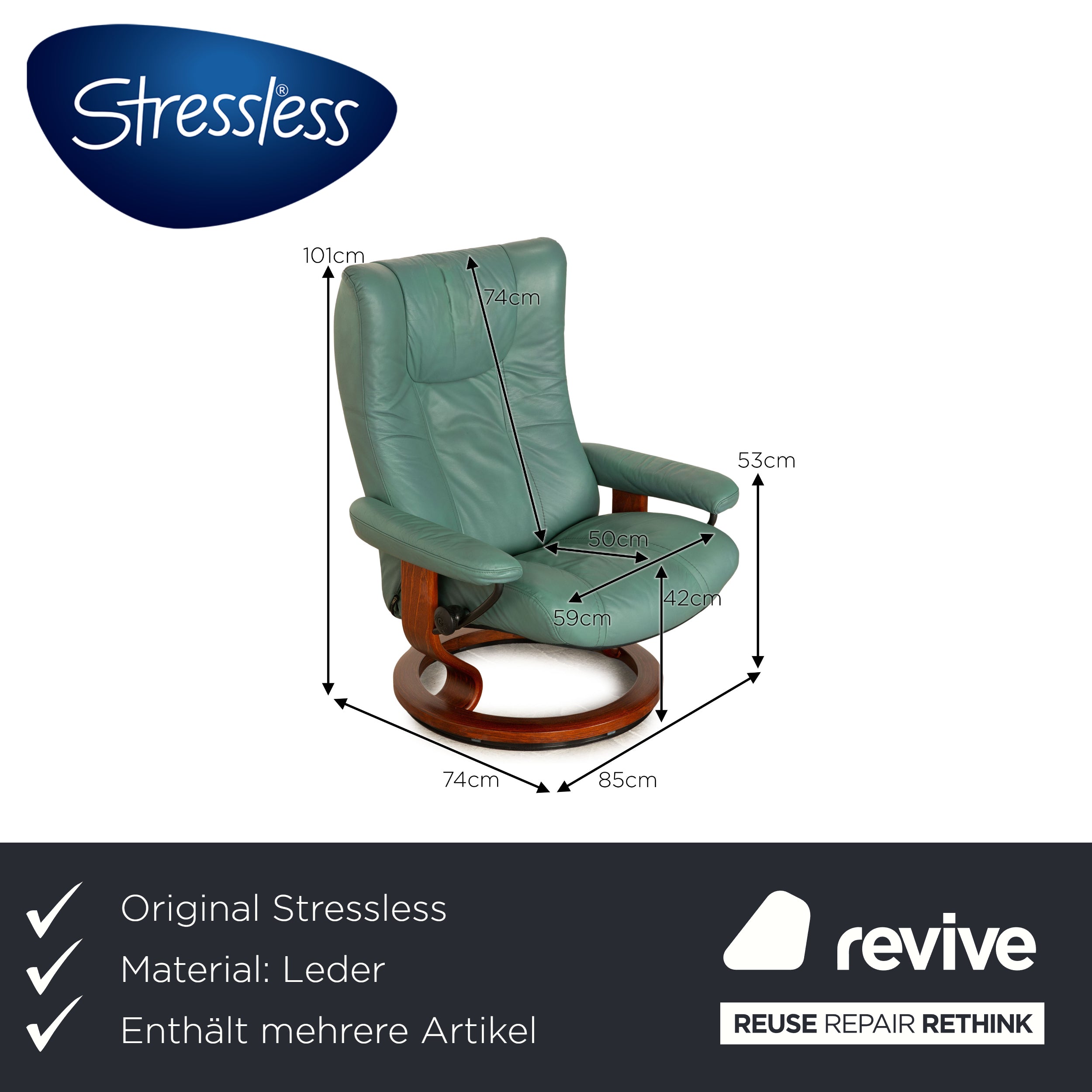 Stressless Leder Sessel Garnitur Grün manuelle Funktion Relaxsessel