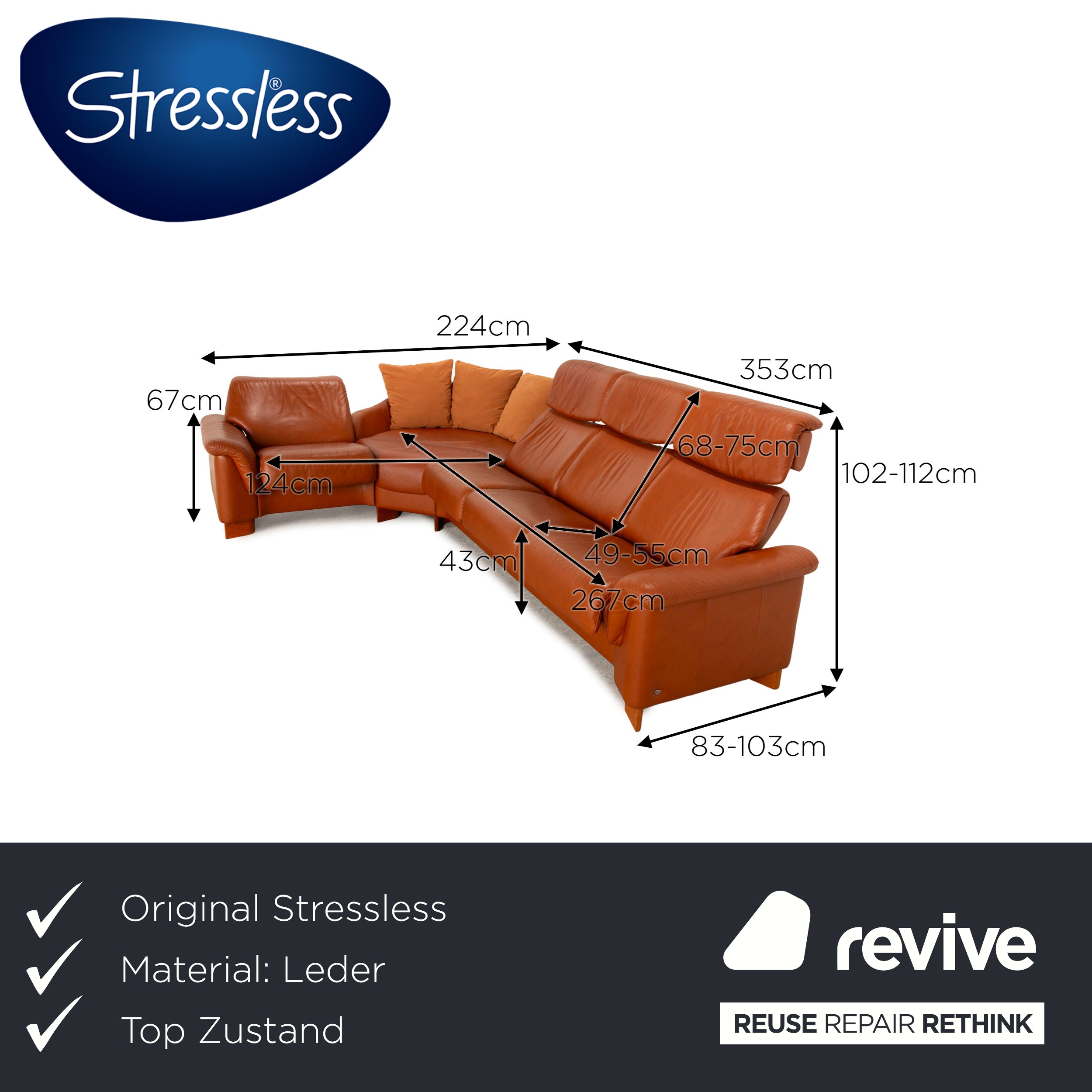 Canapé d'angle en cuir Stressless Legend, marron