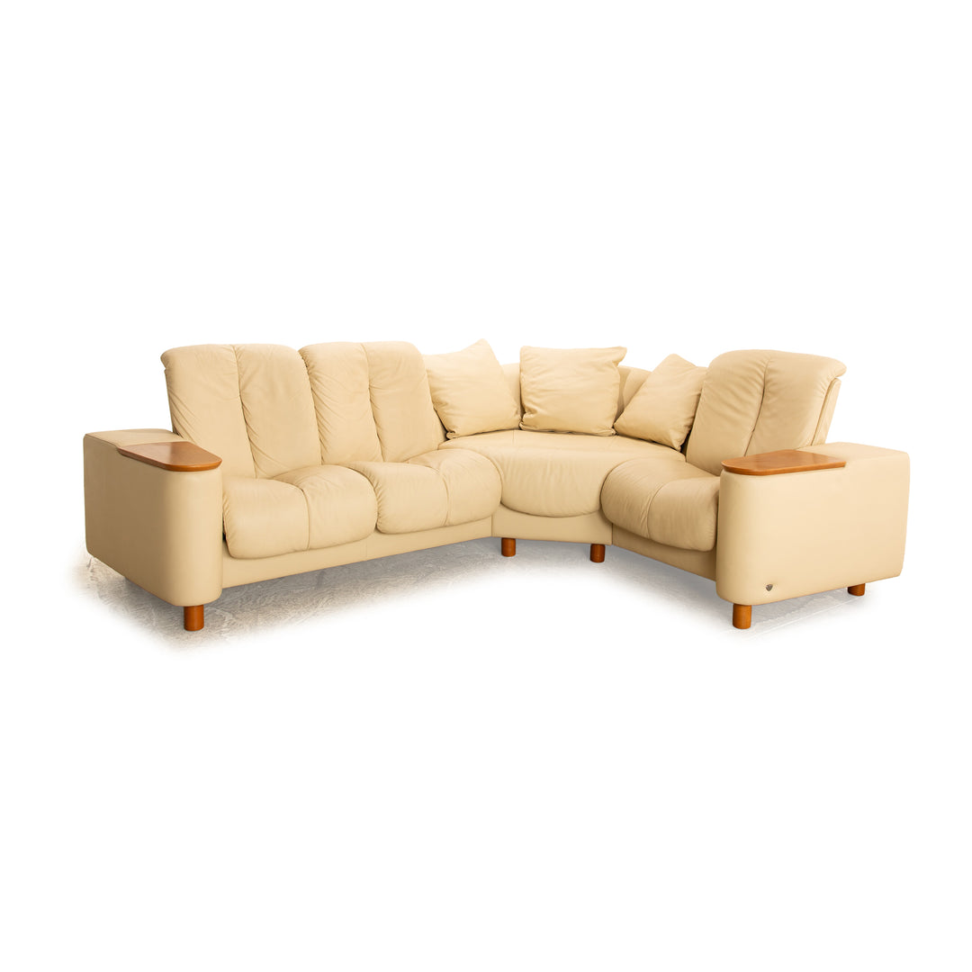 Stressless Legend Leather Corner Sofa Cream Beige Manual Function Sofa Couch