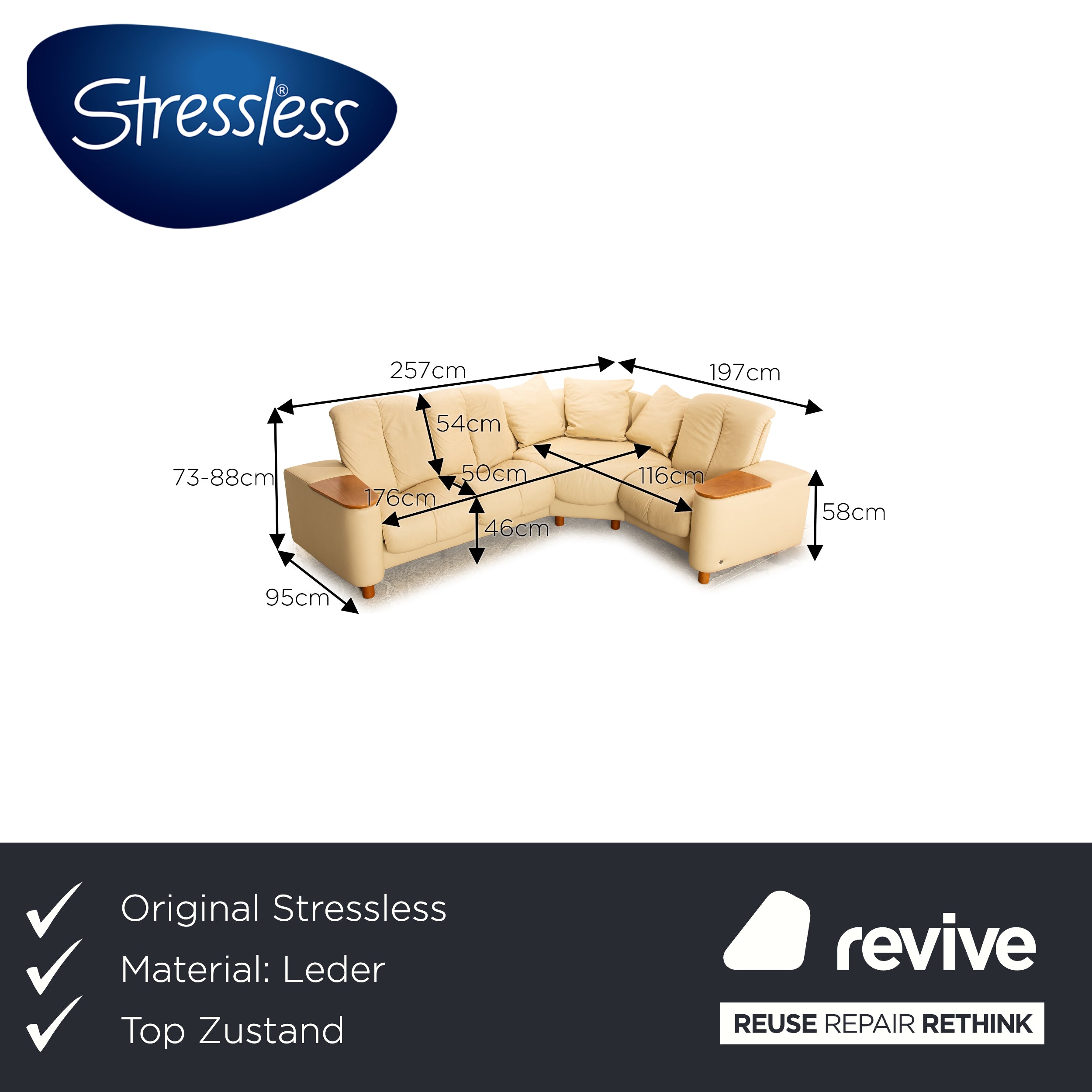 Stressless Legend Leather Corner Sofa Cream Beige Manual Function Sofa Couch