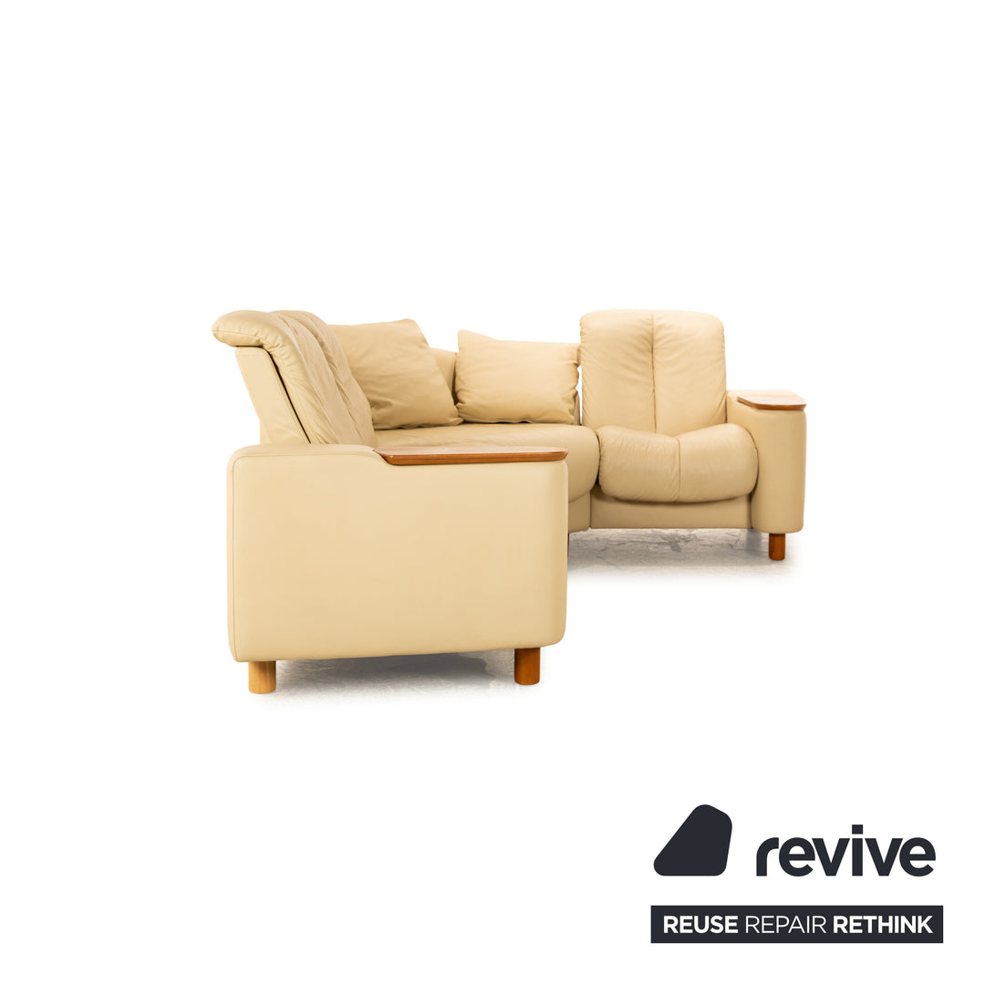 Stressless Legend Leather Sofa Set Cream Beige Manual Function Corner Sofa Armchair Stool Sofa Couch