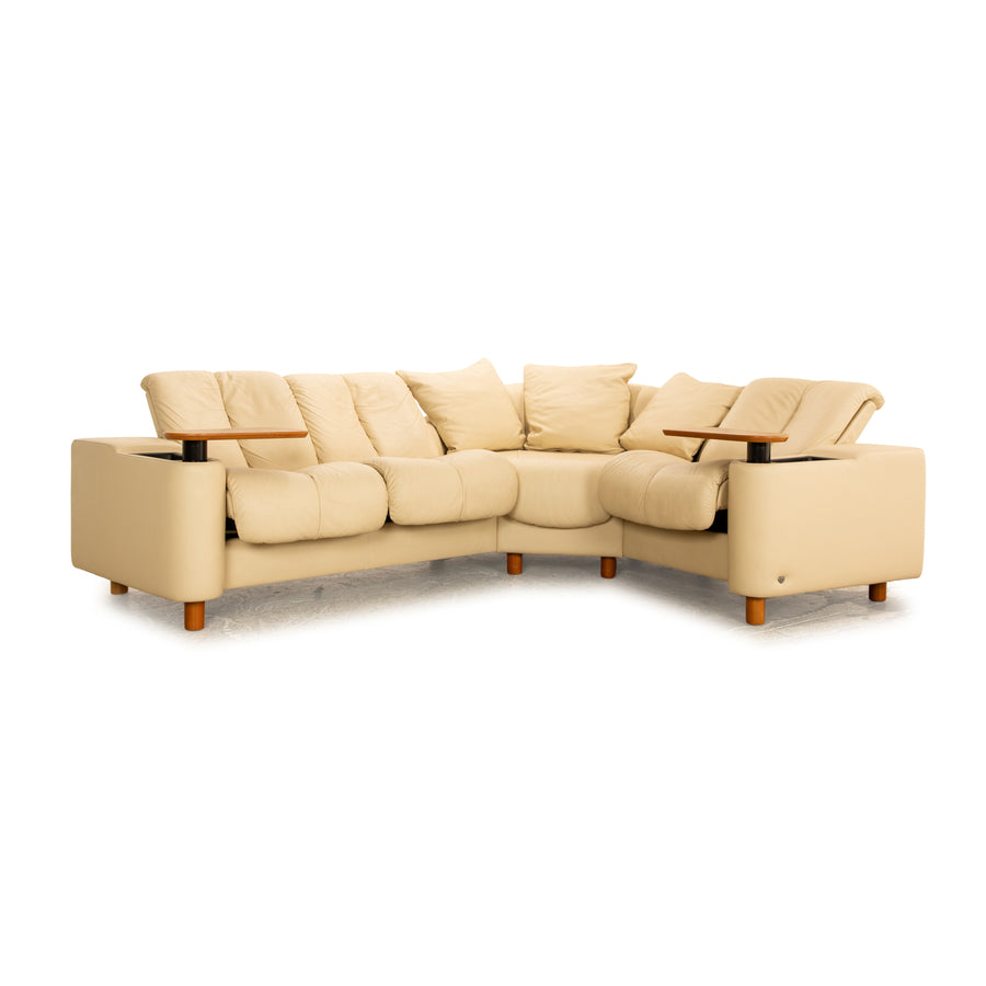 Stressless Legend Leder Sofa Garnitur Creme Beige manuelle Funktion Ecksofa Sessel Hocker Sofa Couch