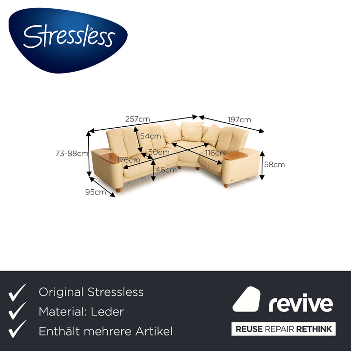 Stressless Legend Leather Sofa Set Cream Beige Manual Function Corner Sofa Armchair Stool Sofa Couch