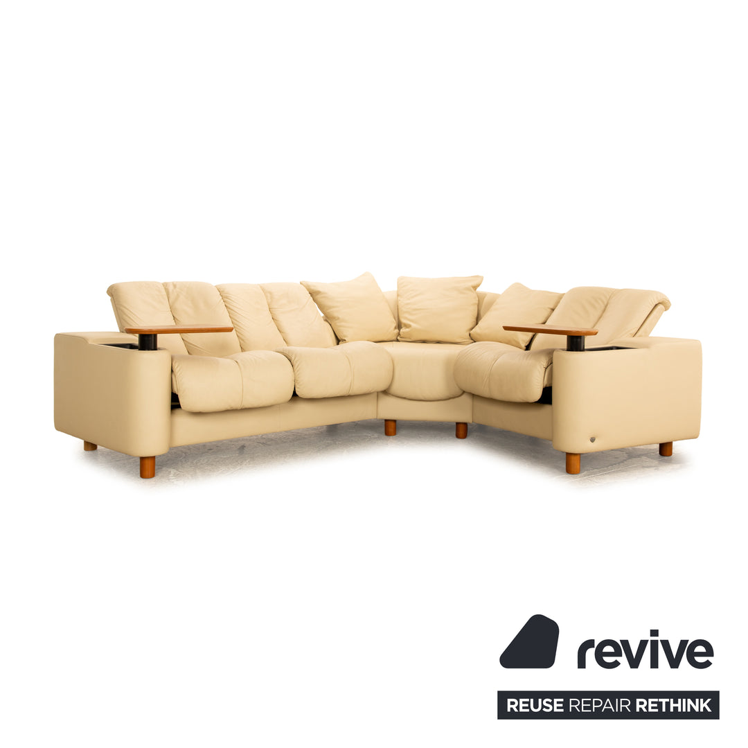 Stressless Legend Leder Sofa Garnitur Creme Beige manuelle Funktion Ecksofa Sessel Hocker Sofa Couch