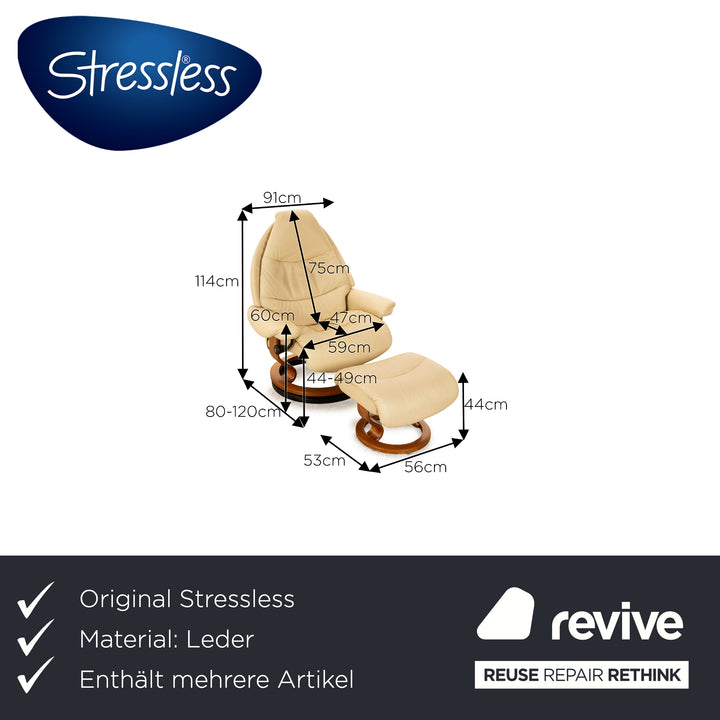 Stressless Legend Leder Sofa Garnitur Creme Beige manuelle Funktion Ecksofa Sessel Hocker Sofa Couch
