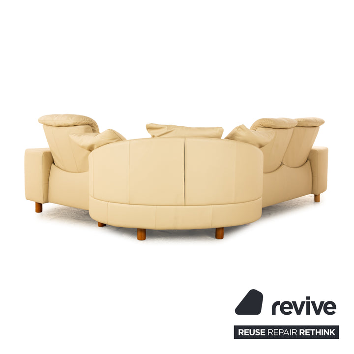 Stressless Legend Leder Sofa Garnitur Creme Beige manuelle Funktion Ecksofa Sessel Hocker Sofa Couch